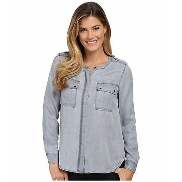 Two By Vince Camuto Light Wash Orchid Nordic High-Low Utility Shirt Women’s M - Picture 1 of 6